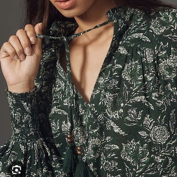 Anthropologie Green Floral Blouse - Picture 12 of 13